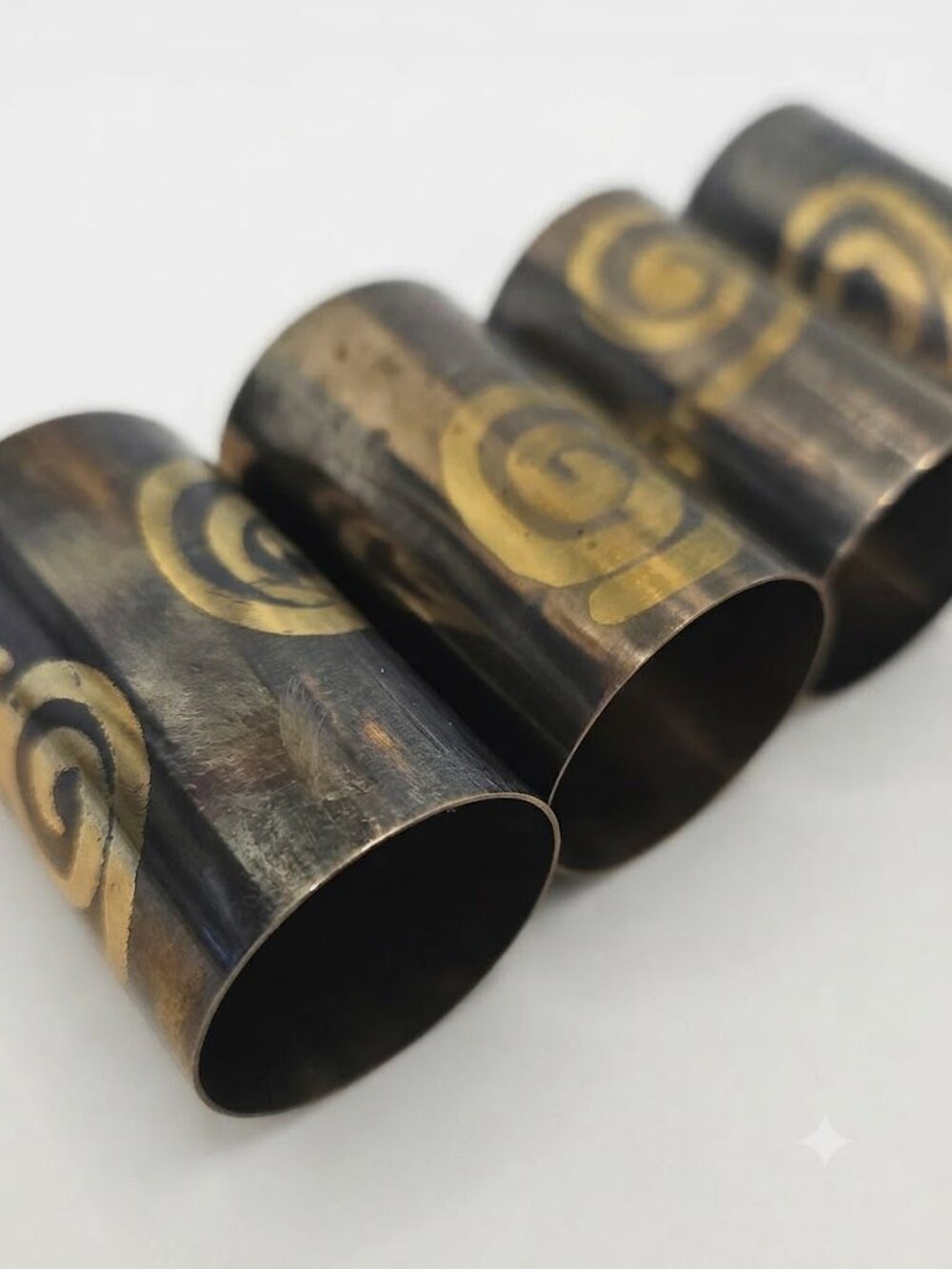Set of 4 Metal Napkin Rings with Brass Spiral Accent